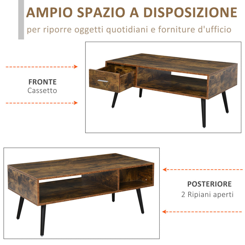 Tavolino Basso da Caffè 110x55x45 cm con Cassetto in Truciolare -6