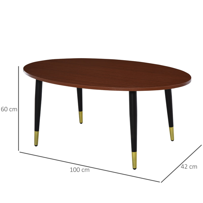 Tavolino Ovale da Caffè 100x60x42 cm in Legno e Acciaio -3