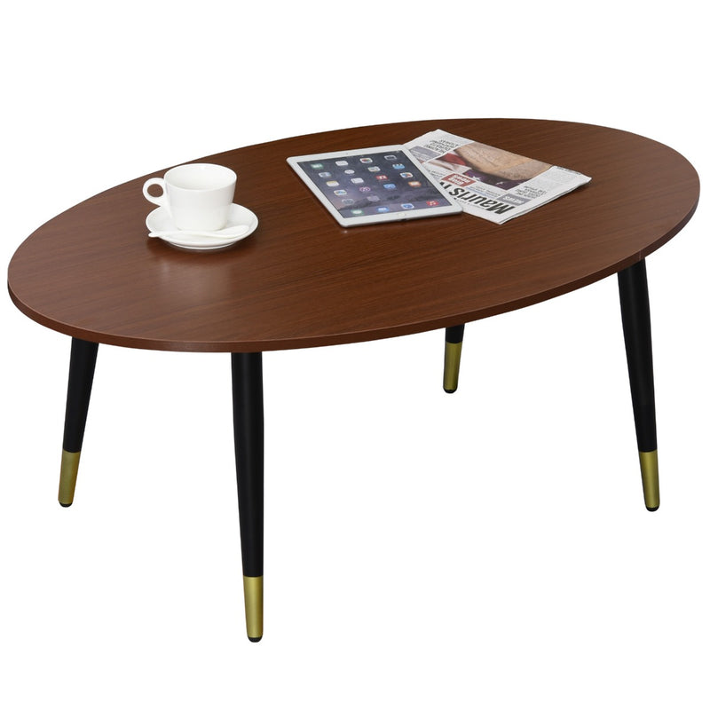 Tavolino Ovale da Caffè 100x60x42 cm in Legno e Acciaio -5