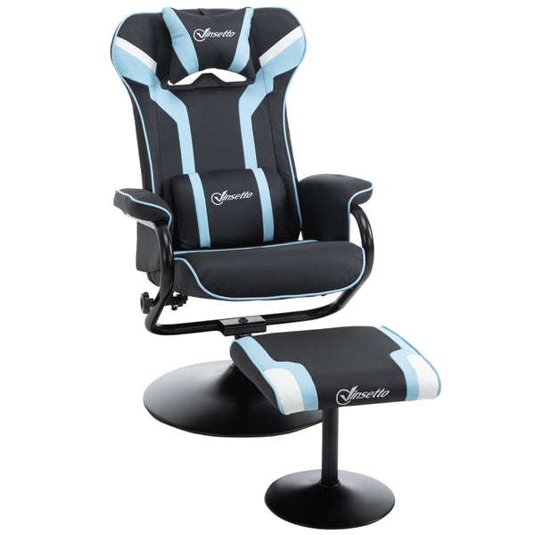Chaise de jeu pivotante inclinable avec repose-pieds en similicuir noir et bleu sconto