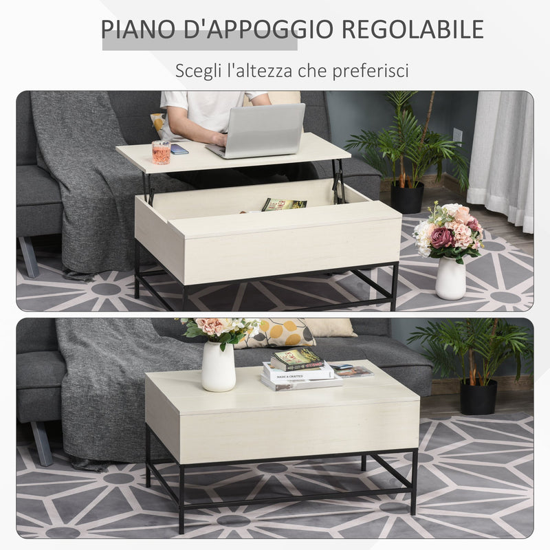 Tavolino Basso con Piano Sollevabile 90x60,5x45,5 in Metallo e MDF Legno Chiaro-5