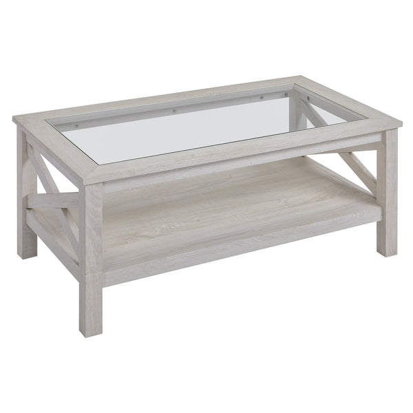 Table basse avec étagère en verre 100x55x45 cm en MDF blanc prezzo