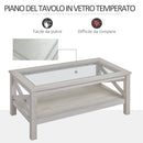 Tavolino Basso da Salotto con Ripiano in Vetro 100x55x45 cm in MDF Bianco-5