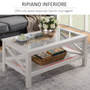 Tavolino Basso da Salotto con Ripiano in Vetro 100x55x45 cm in MDF Bianco-6