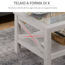 Tavolino Basso da Salotto con Ripiano in Vetro 100x55x45 cm in MDF Bianco-7