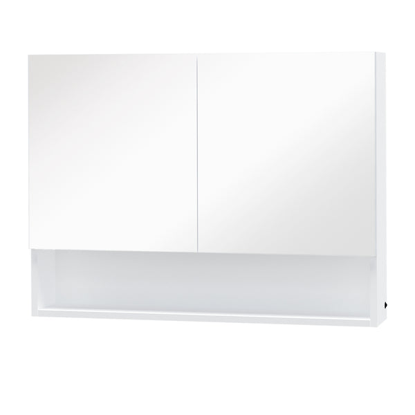 Meuble Miroir Salle de Bain 2 Portes 1 Étagère 80x15x60 cm avec Lumière LED Blanche online