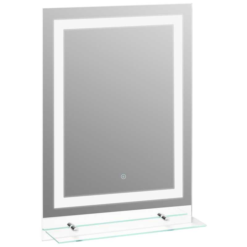Specchio da Bagno con LED e Mensola in Vetro 70x50 cm -1