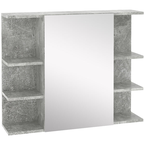 online Miroir de salle de bain mural 80x19,8x64cm avec porte grise et étagères latérales