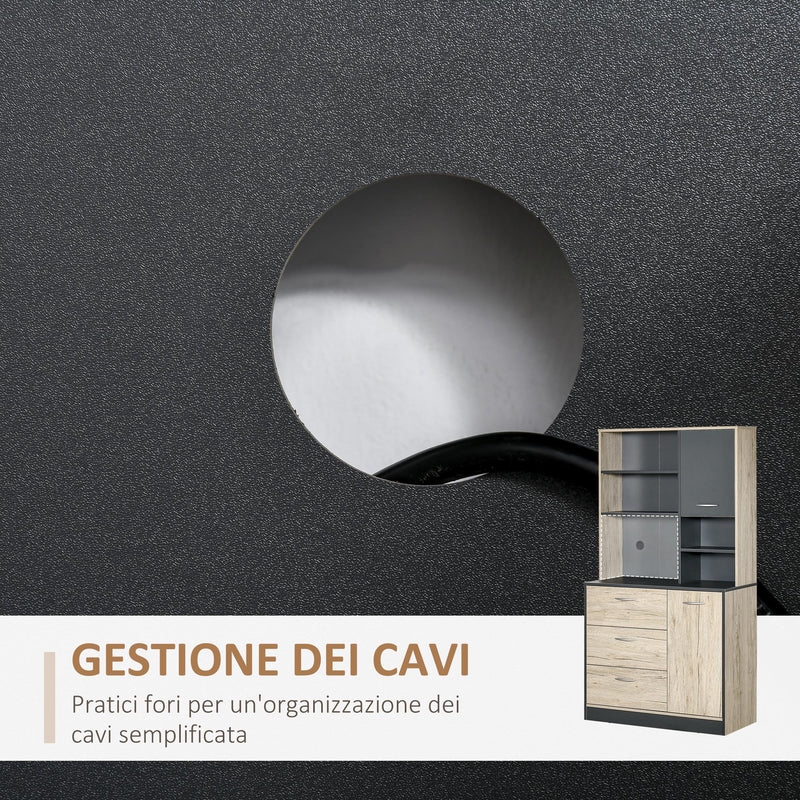 Mobile da Cucina Credenza 4 Ripiani in Legno Rovere e Nero 90x39x169 cm -6
