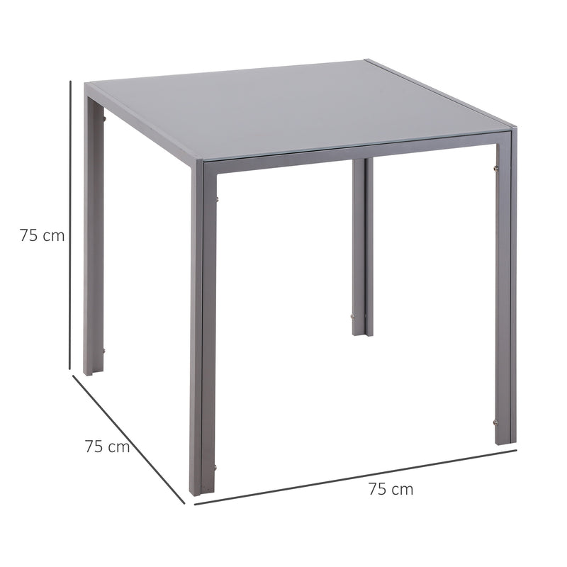Tavolo Quadrato 75x75x75 cm in Metallo e Vetro Temperato Grigio-3