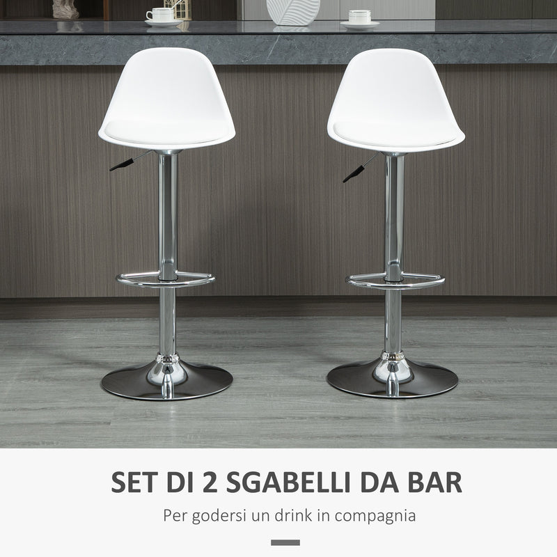 Set 2 Sgabelli Bar 40x42x82-104 cm con Schienale e Poggiapiedi in Similpelle Bianco-4