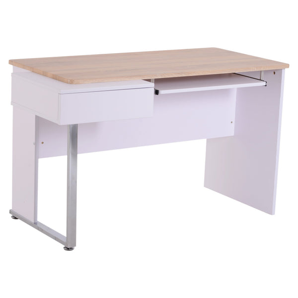 Bureau avec étagère pour clavier en bois blanc et chêne 130x70x75,5 cm prezzo