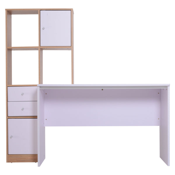 Bureau avec étagères 5 étagères et 2 tiroirs en bois de chêne blanc 153x60x148 cm sconto