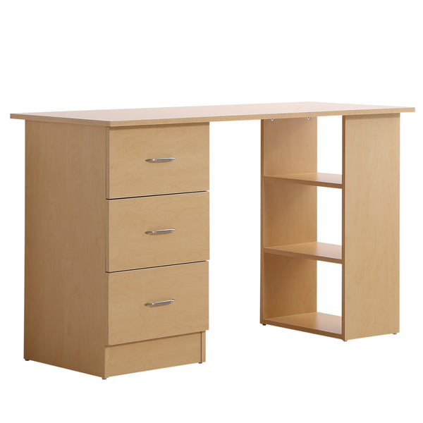 prezzo Bureau avec 3 tiroirs et étagères en bois naturel 120x49x72 cm