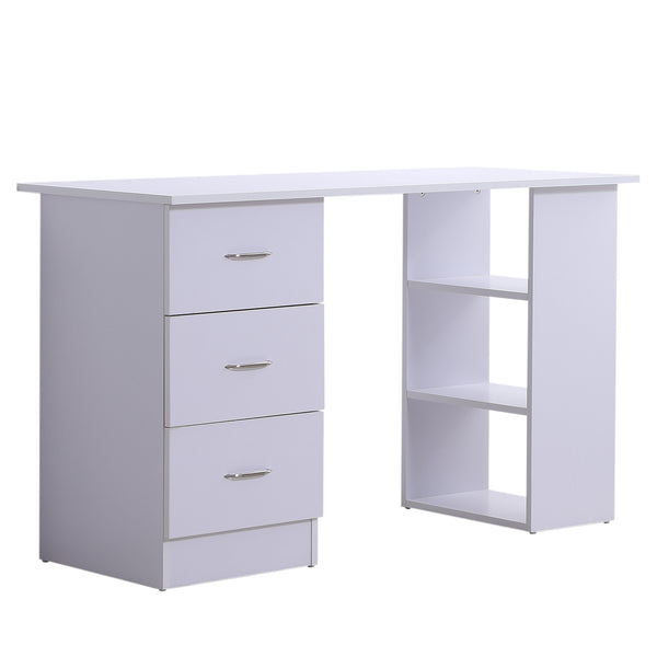acquista Bureau avec 3 tiroirs et étagères en bois blanc 120x49x72 cm