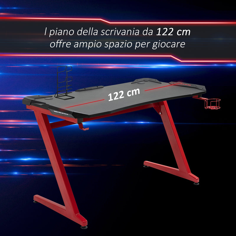 Scrivania Gaming 122x66x96 cm in Metallo e Legno Nero e Rosso-4