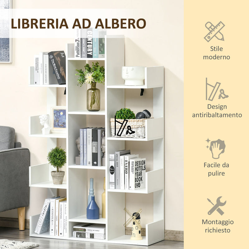 Libreria ad Albero 96x30x150 cm 13 Ripiani Bianco-5