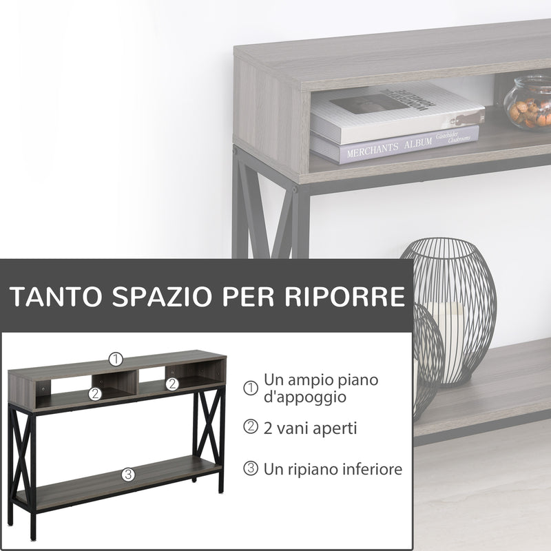 Tavolo Consolle per Ingresso 3 Ripiani 120x23,5x75 cm  Grigio e Nero-5
