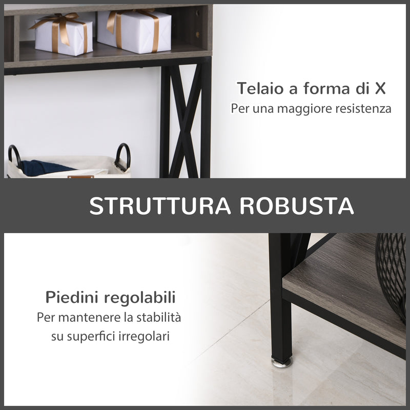 Tavolo Consolle per Ingresso 3 Ripiani 120x23,5x75 cm  Grigio e Nero-6