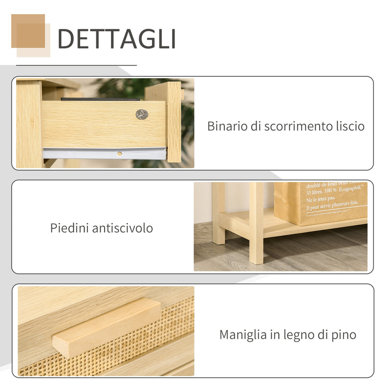 Consolle Ingresso 2 Cassetti 100x30x76 cm in Legno Naturale-7