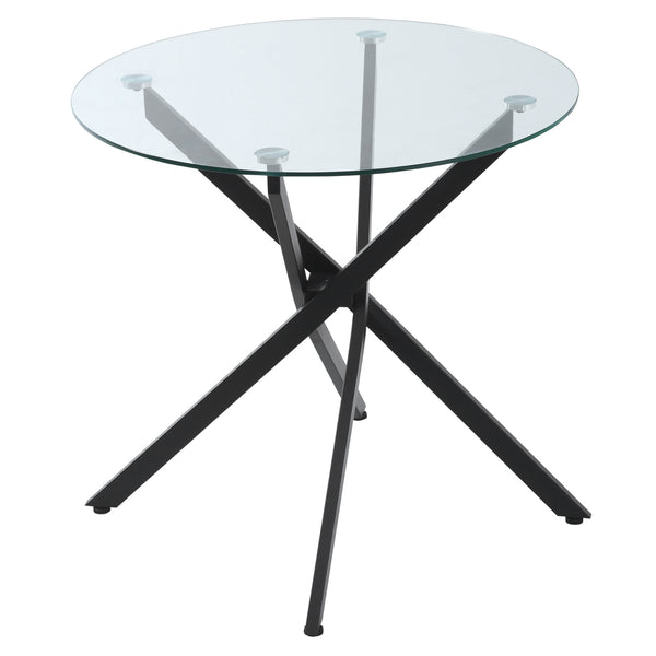 Table Basse Ø80x75 cm avec Plateau en Verre Pieds Métal Noir sconto