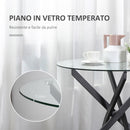 Tavolino da Salotto Ø80x75 cm con Piano in Vetro Gambe in Metallo Nero-5