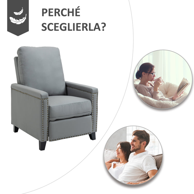 Poltrona Relax Manuale Reclinabile in Similpelle Grigio-6