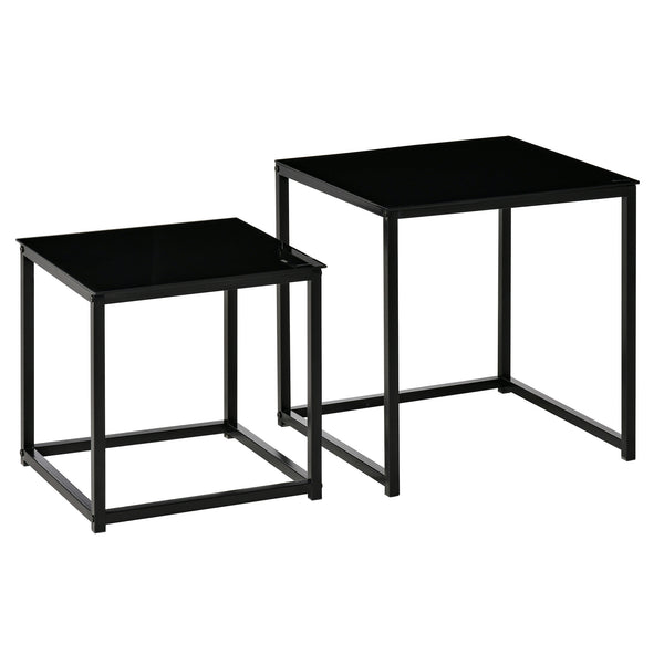 prezzo Ensemble de 2 tables basses modernes avec plateaux en verre trempé noir
