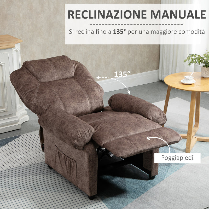 Poltrona Relax Manuale Reclinabile in Tessuto Marrone-4