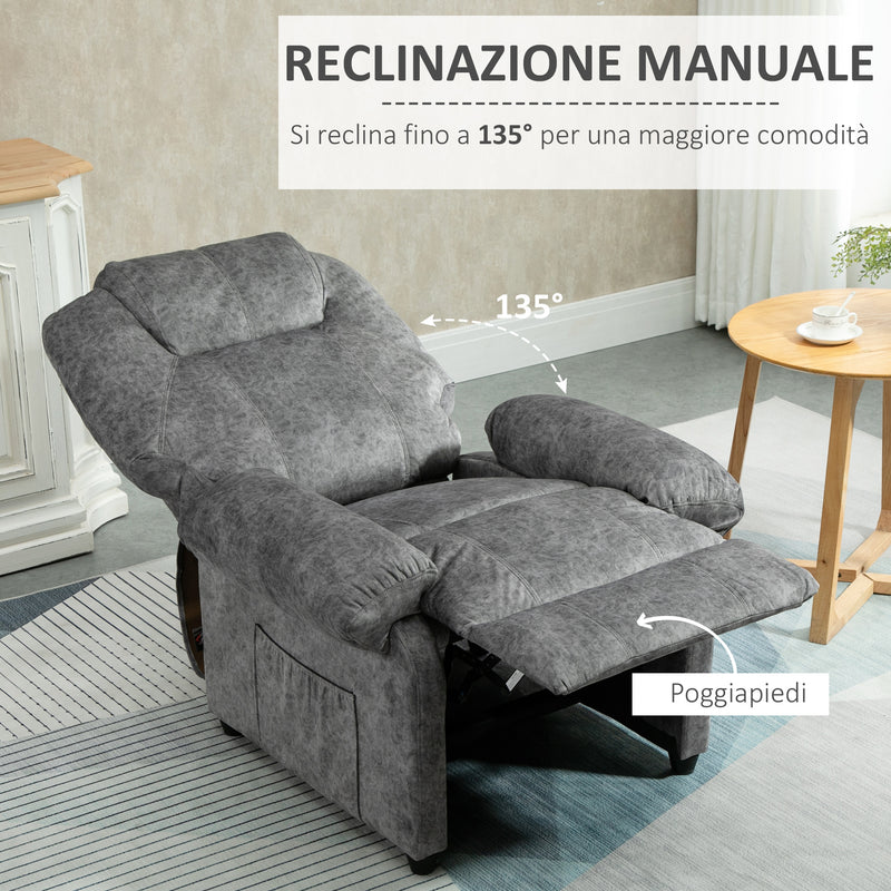 Poltrona Relax Manuale Reclinabile in Tessuto Grigio-4
