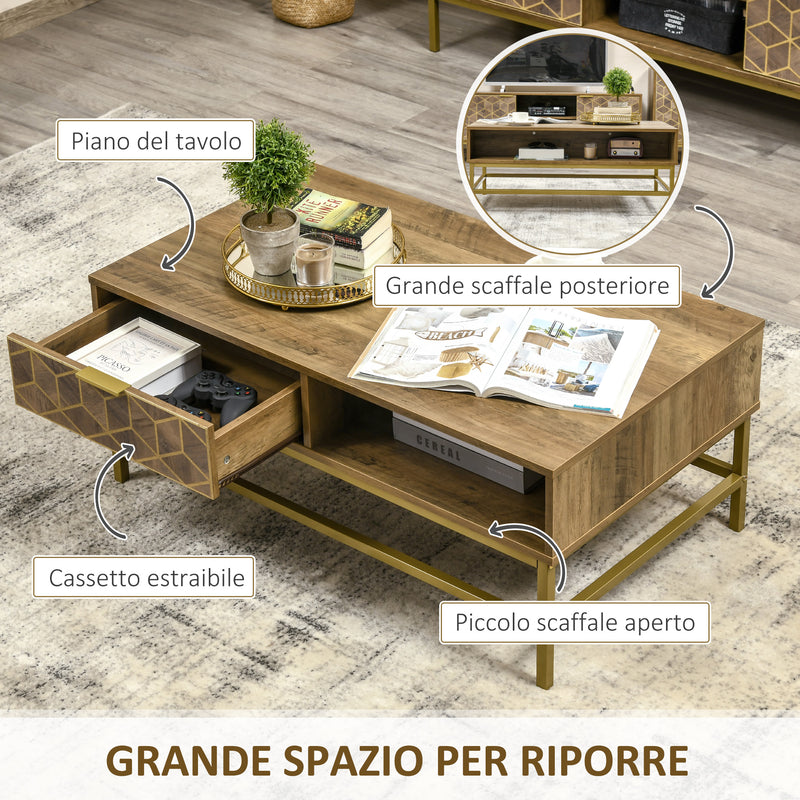 Tavolino Basso da Soggiorno 100x59x42,8 cm in Truciolato e Acciaio Marrone-5