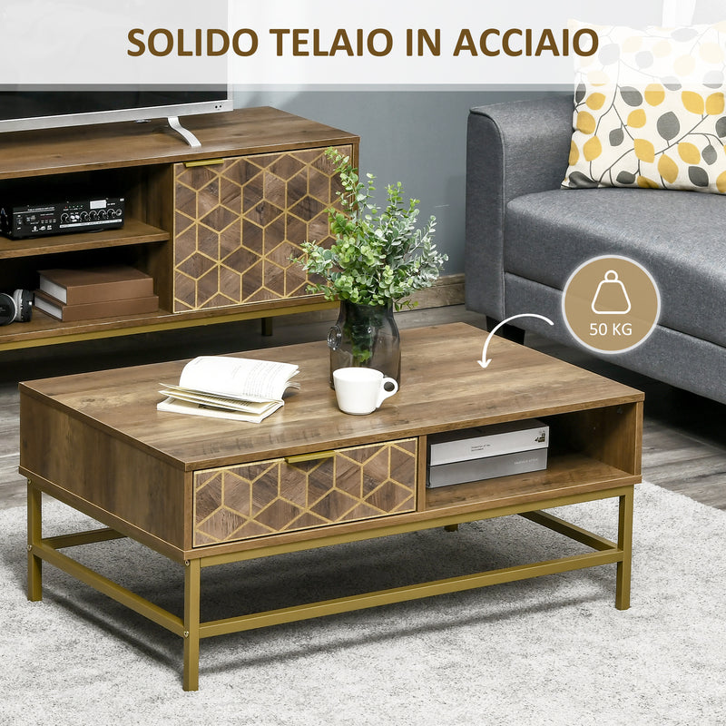 Tavolino Basso da Soggiorno 100x59x42,8 cm in Truciolato e Acciaio Marrone-7