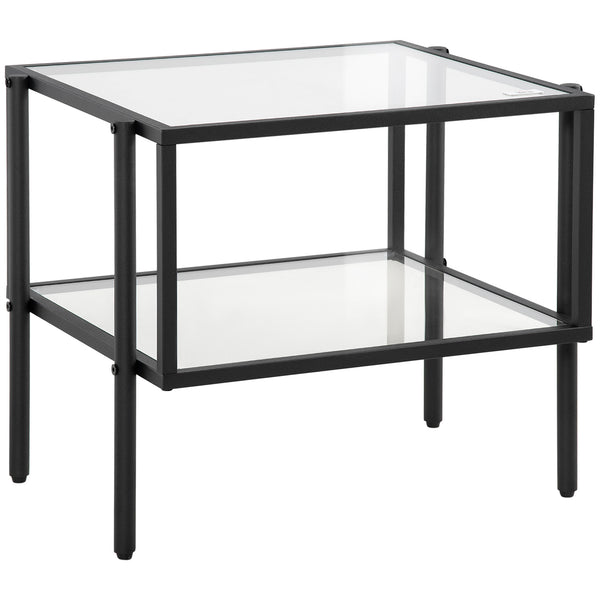Table Basse 2 Etagères 54x44x45,5 cm en Acier et Verre Noir sconto