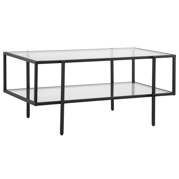 online Table Basse 2 Etagères 100x55x45,5 cm en Acier et Verre Noir