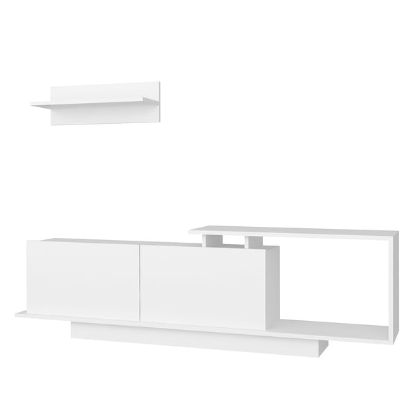 acquista Meuble TV 180x29,6x45 cm avec armoires et étagère suspendue en bois blanc