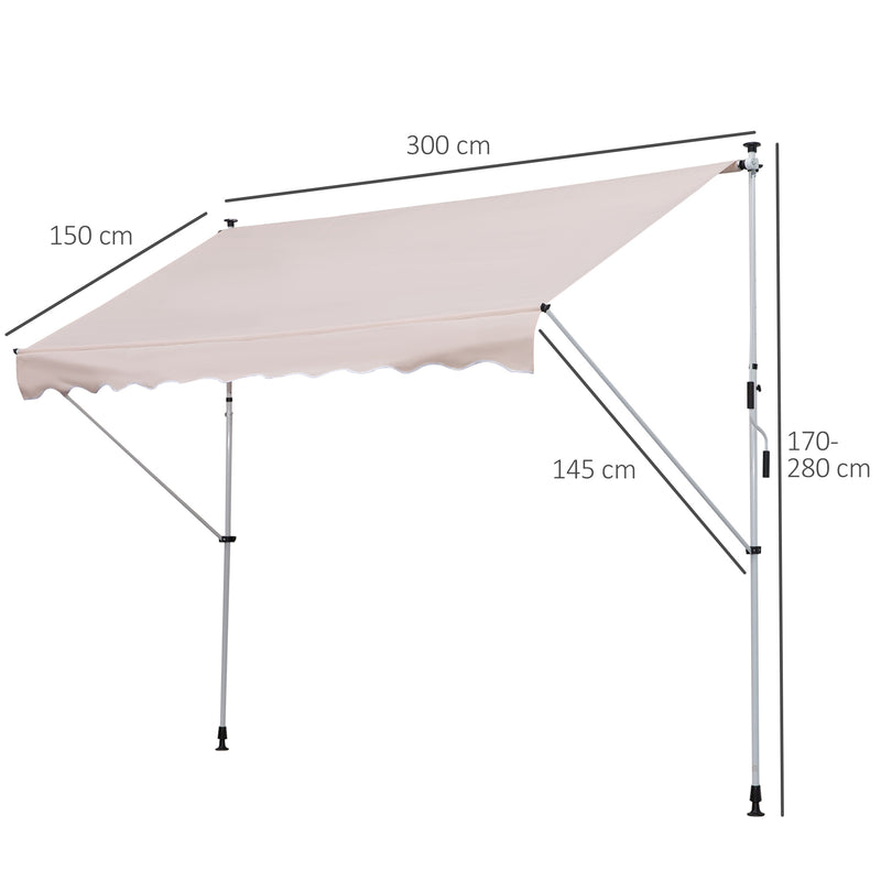 Tenda da Sole Avvolgibile 3x1.5m Autoportante Beige -3
