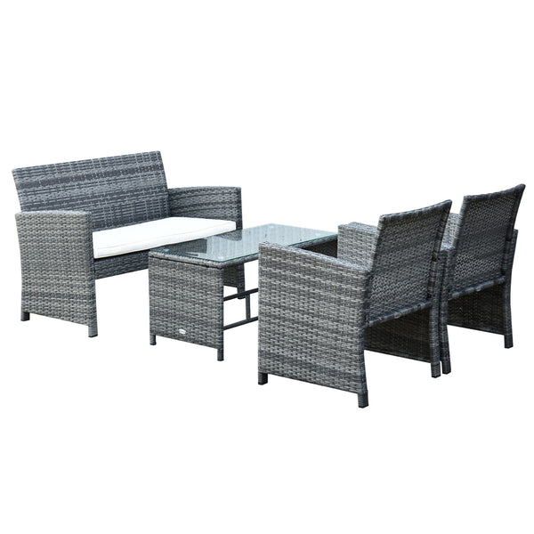 acquista Ensemble de mobilier d'extérieur en rotin synthétique Canapé et 2 fauteuils avec table basse et coussins gris