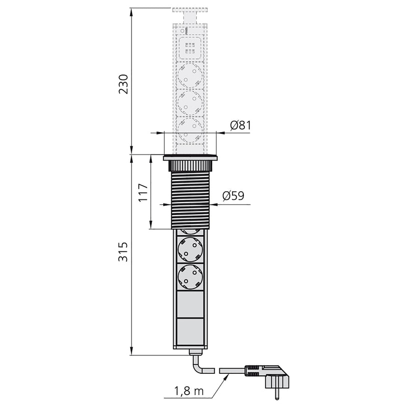 Multipresa Estraibile Vertikal in Alluminio e Plastica Emuca Nero-2