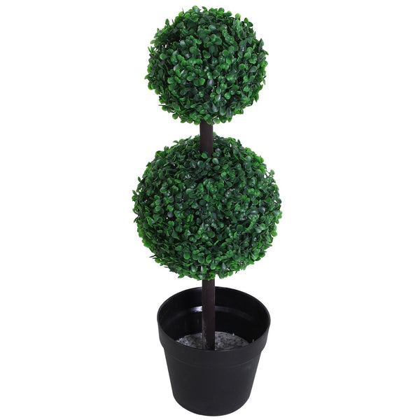 Buis Plante Artificielle Deux Sphères Ø23x67 cm avec Pot Vert sconto