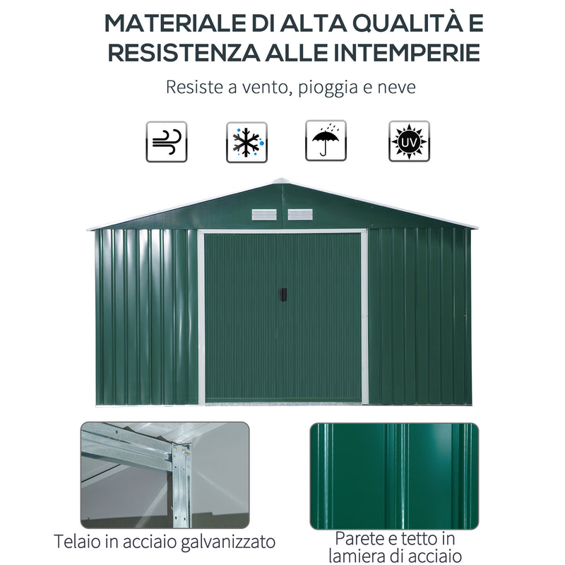 Casetta Box da Giardino 340x386x200 cm in Acciaio e Polipropilene Verde-4