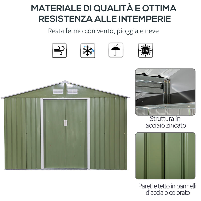 Casetta Box da Giardino 277x195x192 cm in Acciaio e Polipropilene Verde Chiaro-4
