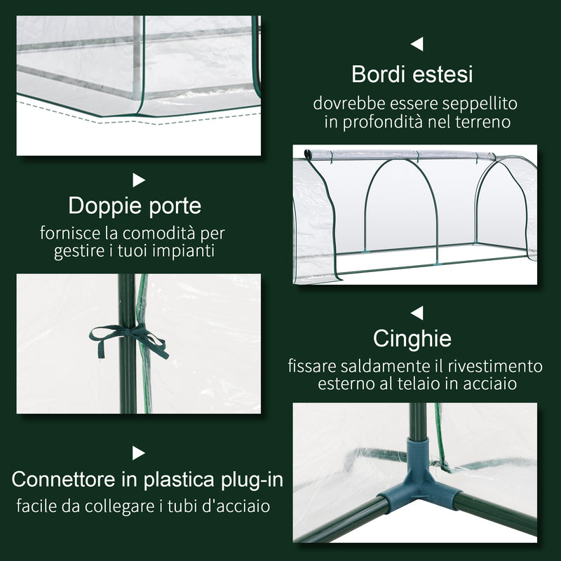 Serra da Giardino con Porte a Cerniera 250x100x80 cm in Acciaio e PVC Trasparente-5