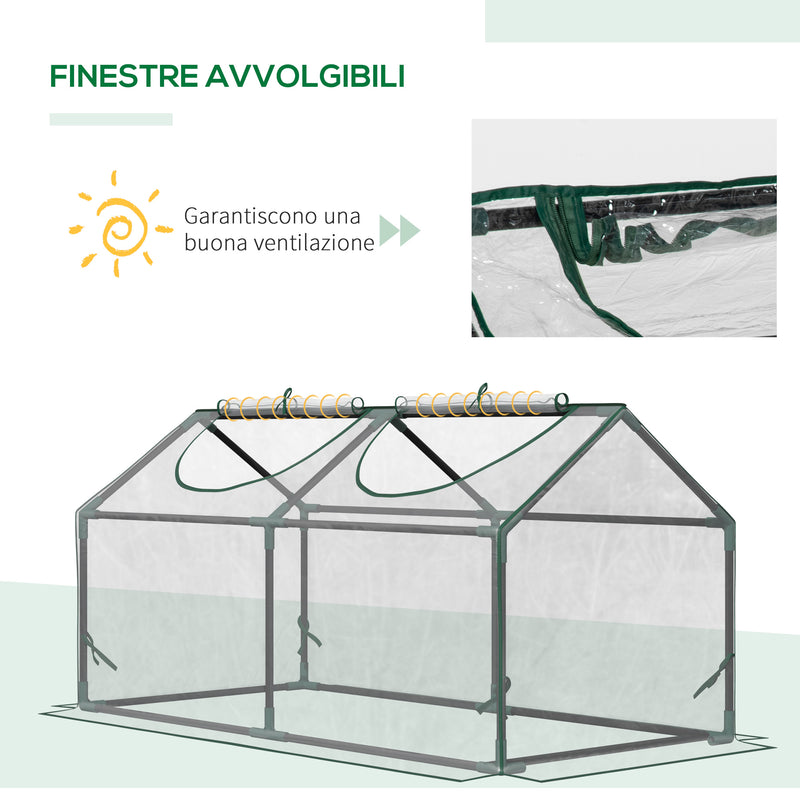 Mini Serra da Giardino con 2 Finestre 119x60x60 cm Copertura PVC Anti-UV Trasparente-4