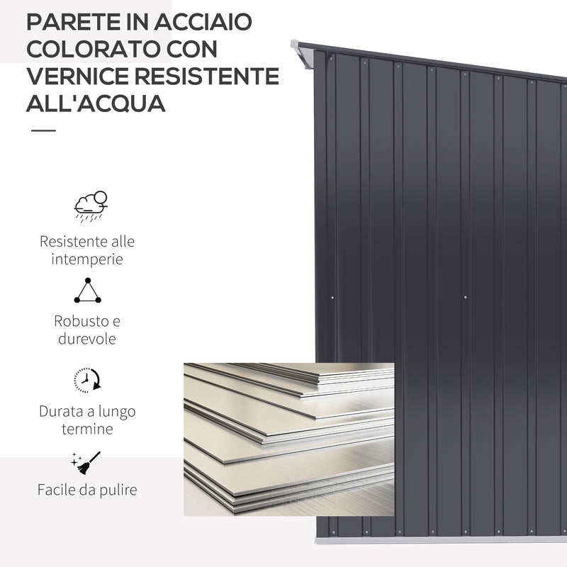 Casetta Box da Giardino Porta Utensili 100x103x160 cm in Lamiera di Acciaio Grigio-5