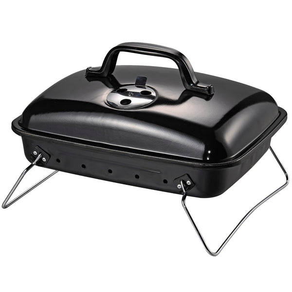 Barbecue à charbon de table en porcelaine de fer avec couvercle noir acquista