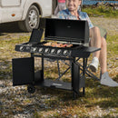 Barbecue a Gas GPL 7 Fuochi 135x50x100 cm con Fornello Laterale Nero-2