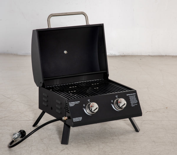 Barbecue à gaz GPL 2 brûleurs portable 55x46,5x41 cm en acier noir acquista