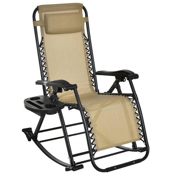 Chaise longue pliante inclinable à bascule en acier et tissu beige online