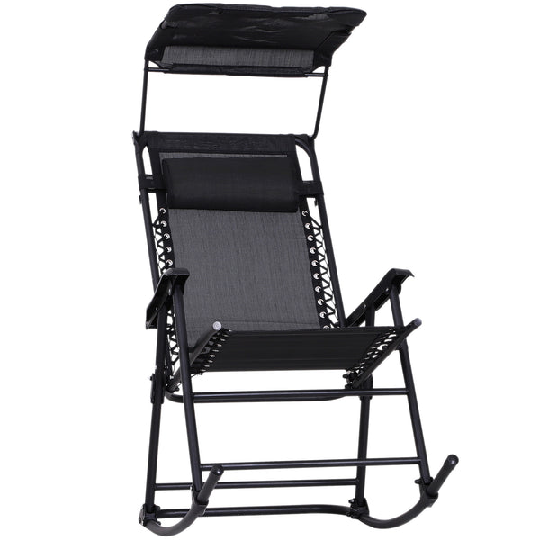 Chaise à bascule de jardin d'extérieur avec auvent noir 105x64x125 cm acquista