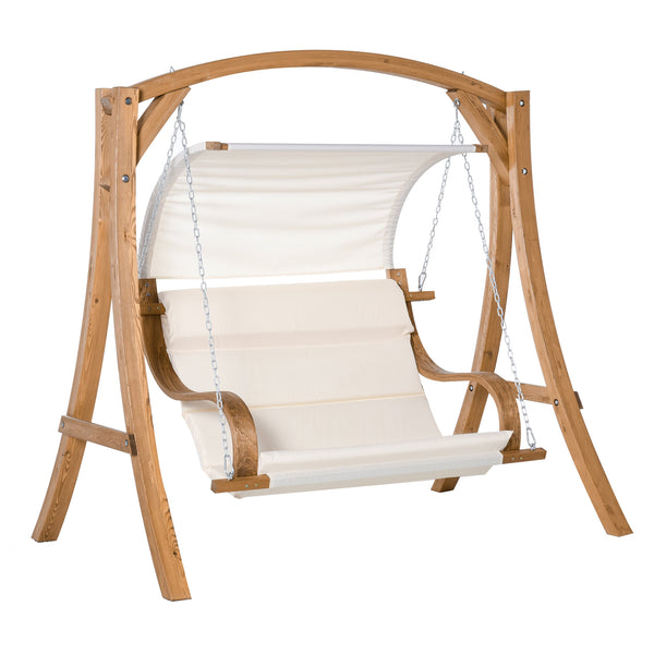 online Rocking chair de jardin 2 places 190x130x192 cm en bois avec assise rembourrée blanc crème